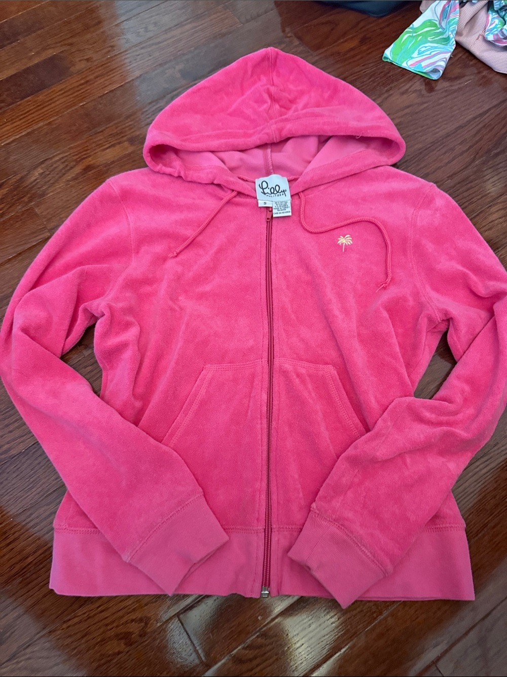 Lilly Pulitzer Hot Pink Velour Hooded Zip Sweatshirt